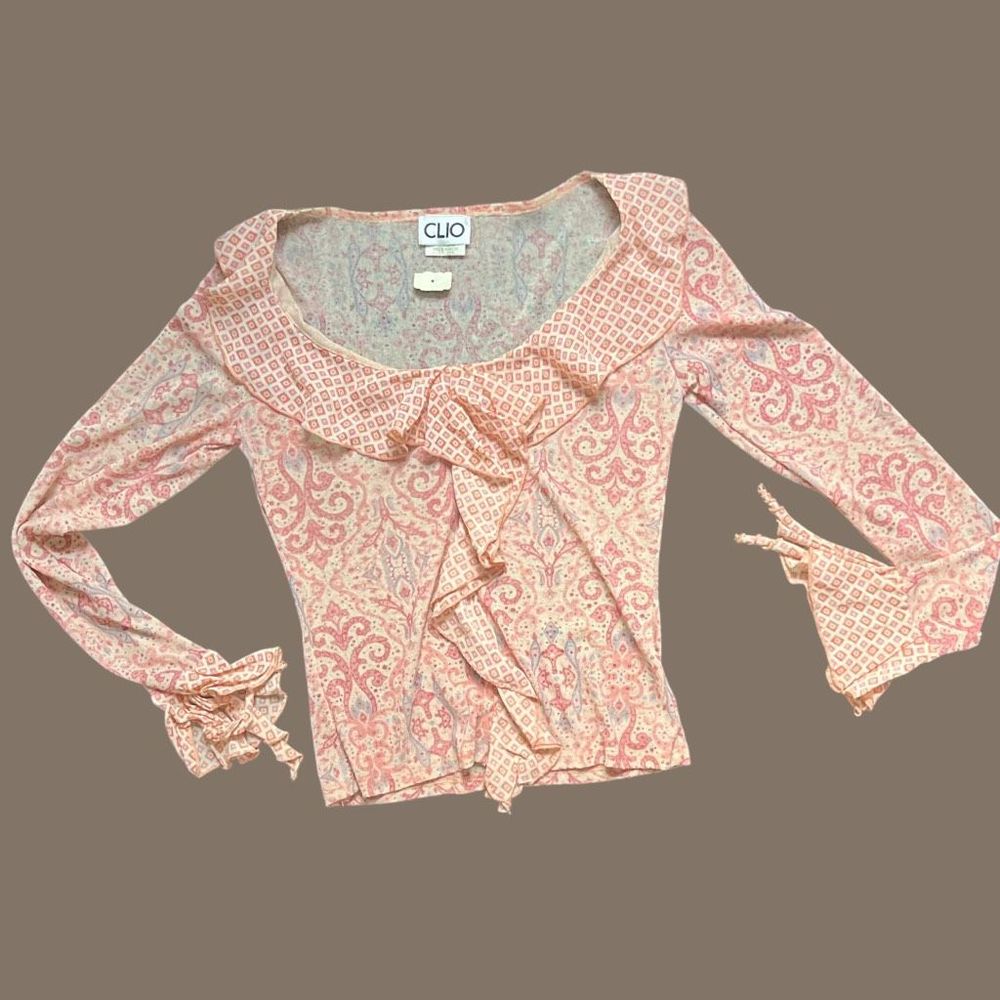 Vintage NEW CLIO Romantic Ruffled VNeck Fitted Women’s Top/Blouse/Shirt Small